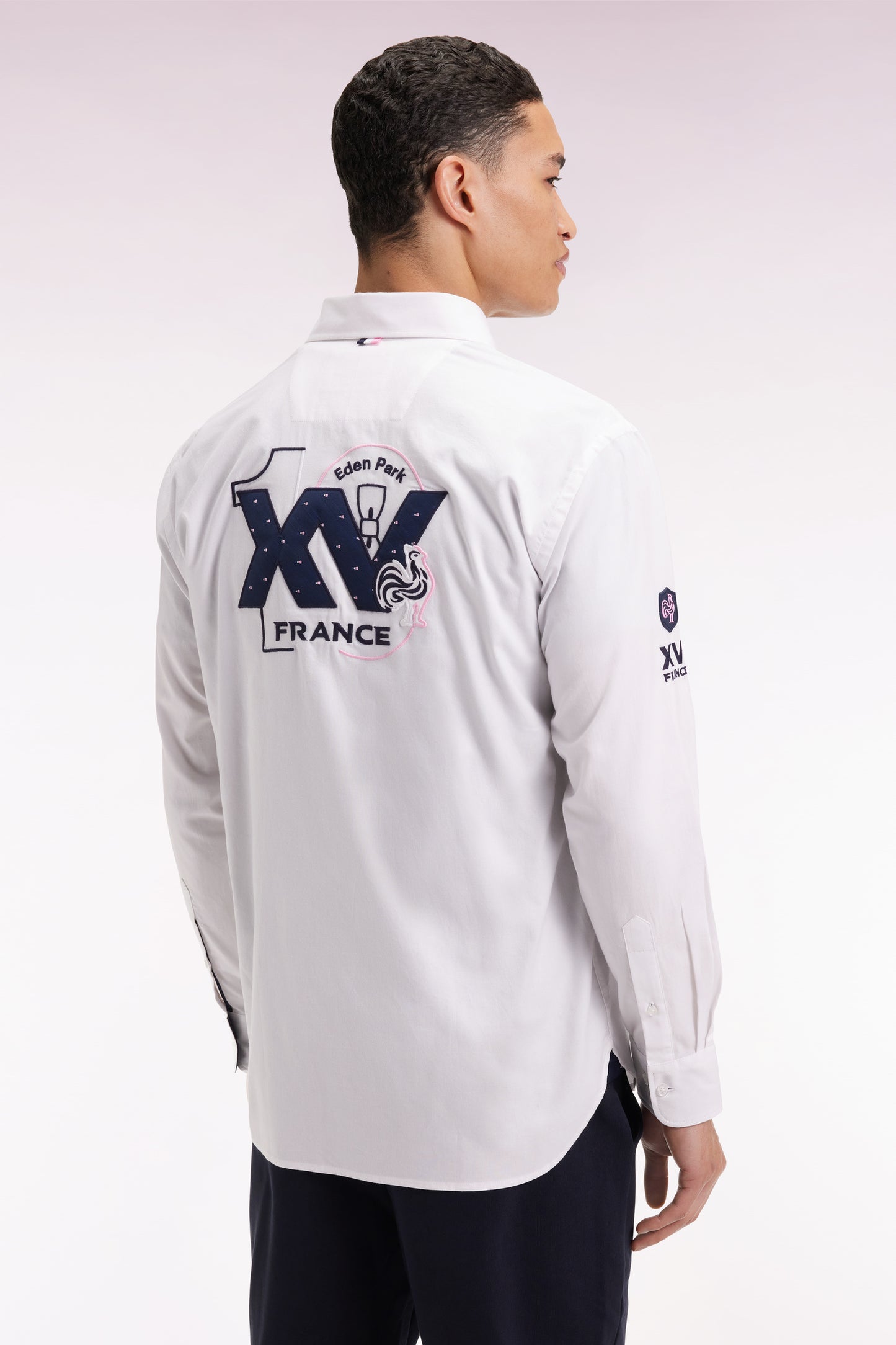 XV de France embroidered white cotton shirt, straight cut