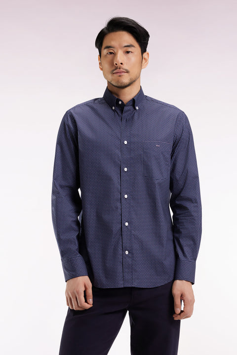 Navy Pima cotton shirt with micro-patterned bow tie, straight cut - Image 1