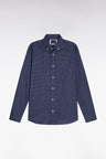 Navy Pima cotton shirt with micro-patterned bow tie, straight cut