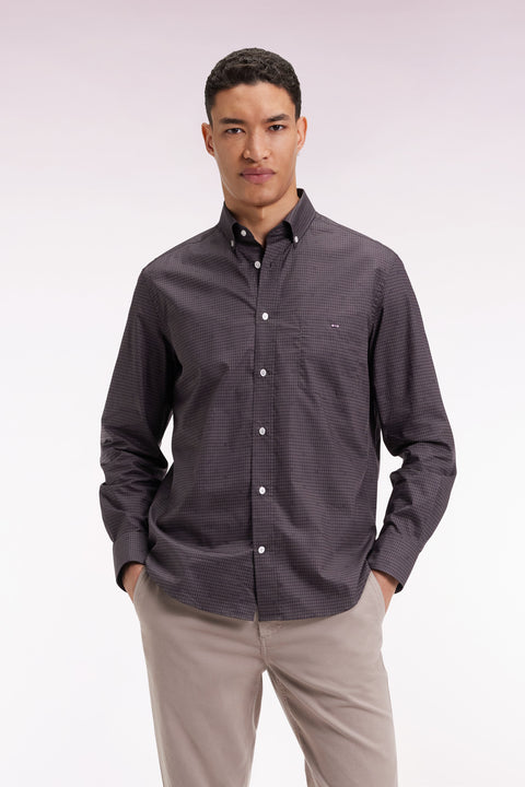 Brown Pima cotton shirt with micro-patterns, straight cut - Image 1