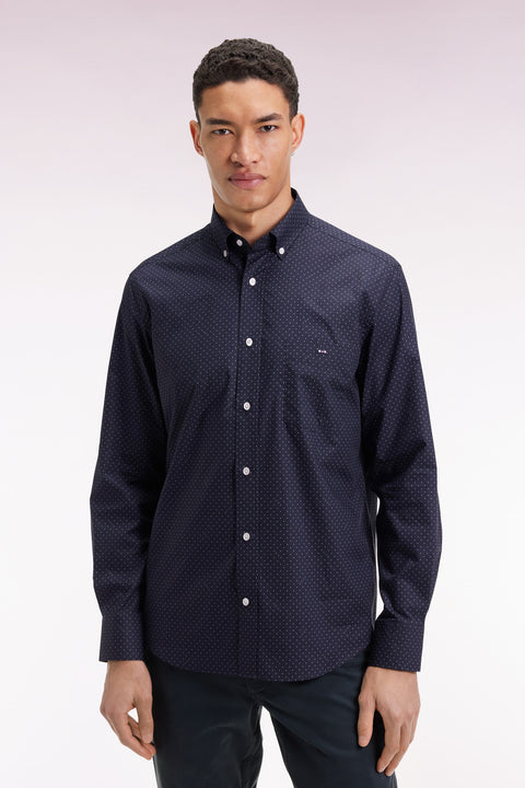 Navy Pima cotton shirt with micro-polka dots, straight cut - Image 1