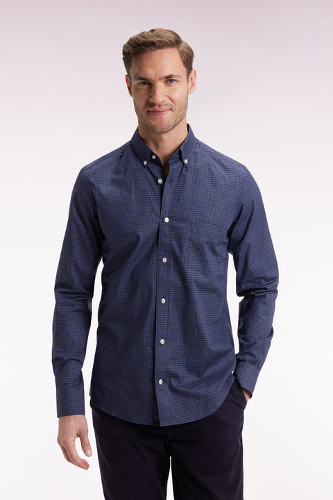 Slim-fit navy Pima cotton shirt with micro-patterns - Image 1