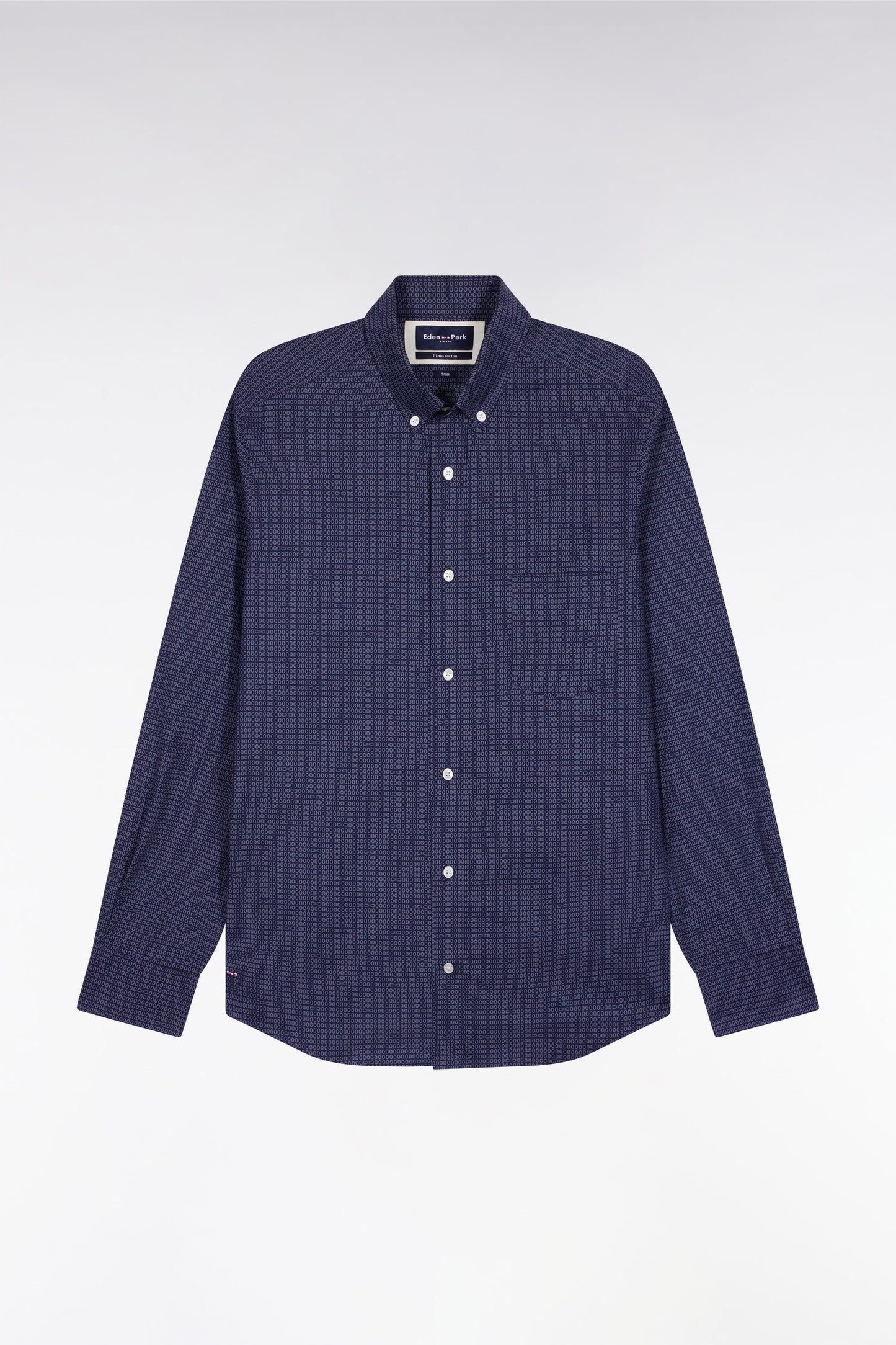 Slim-fit navy Pima cotton shirt with micro-patterns
