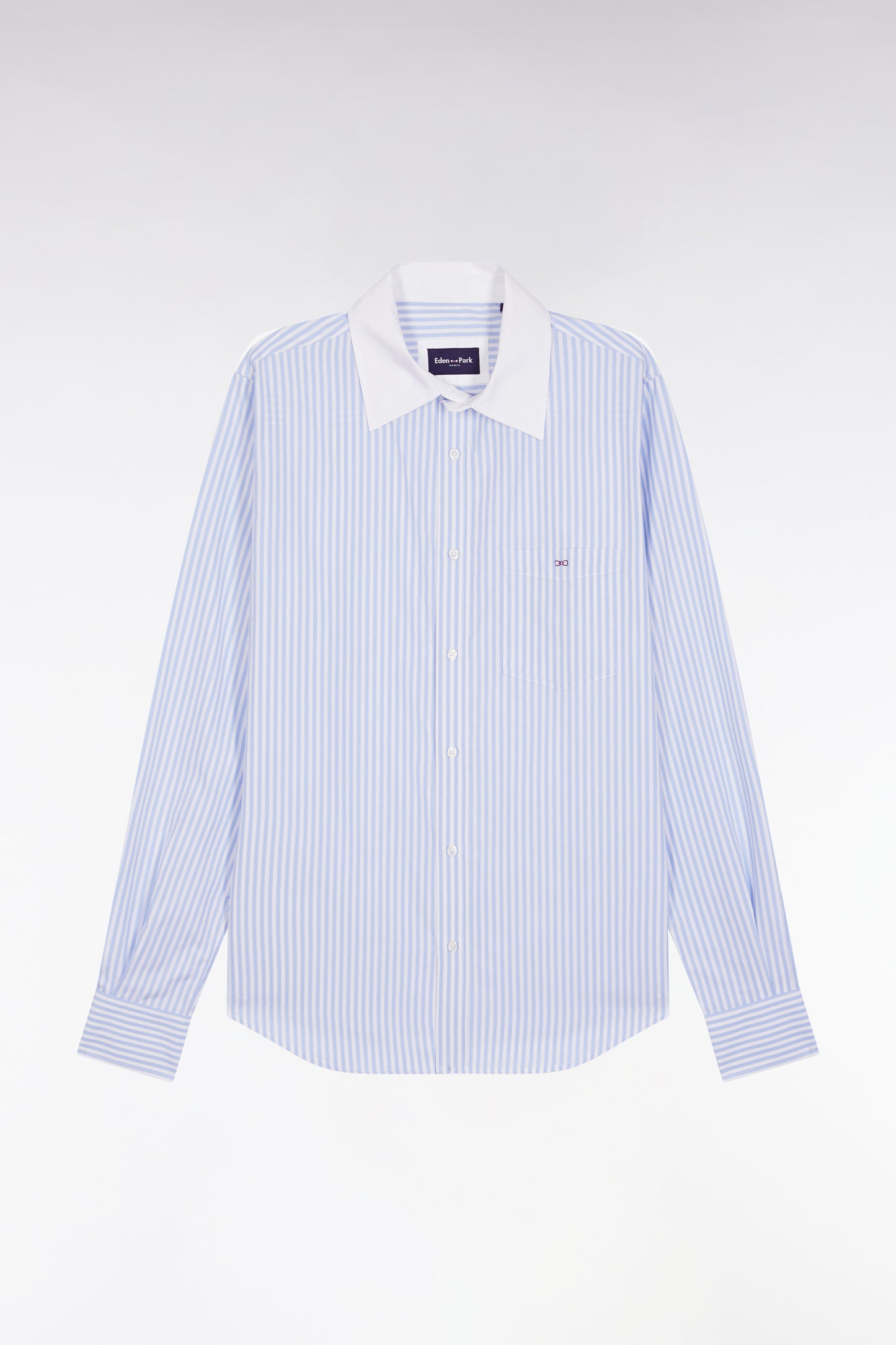 Slim-fit shirt in sky and white striped cotton poplin