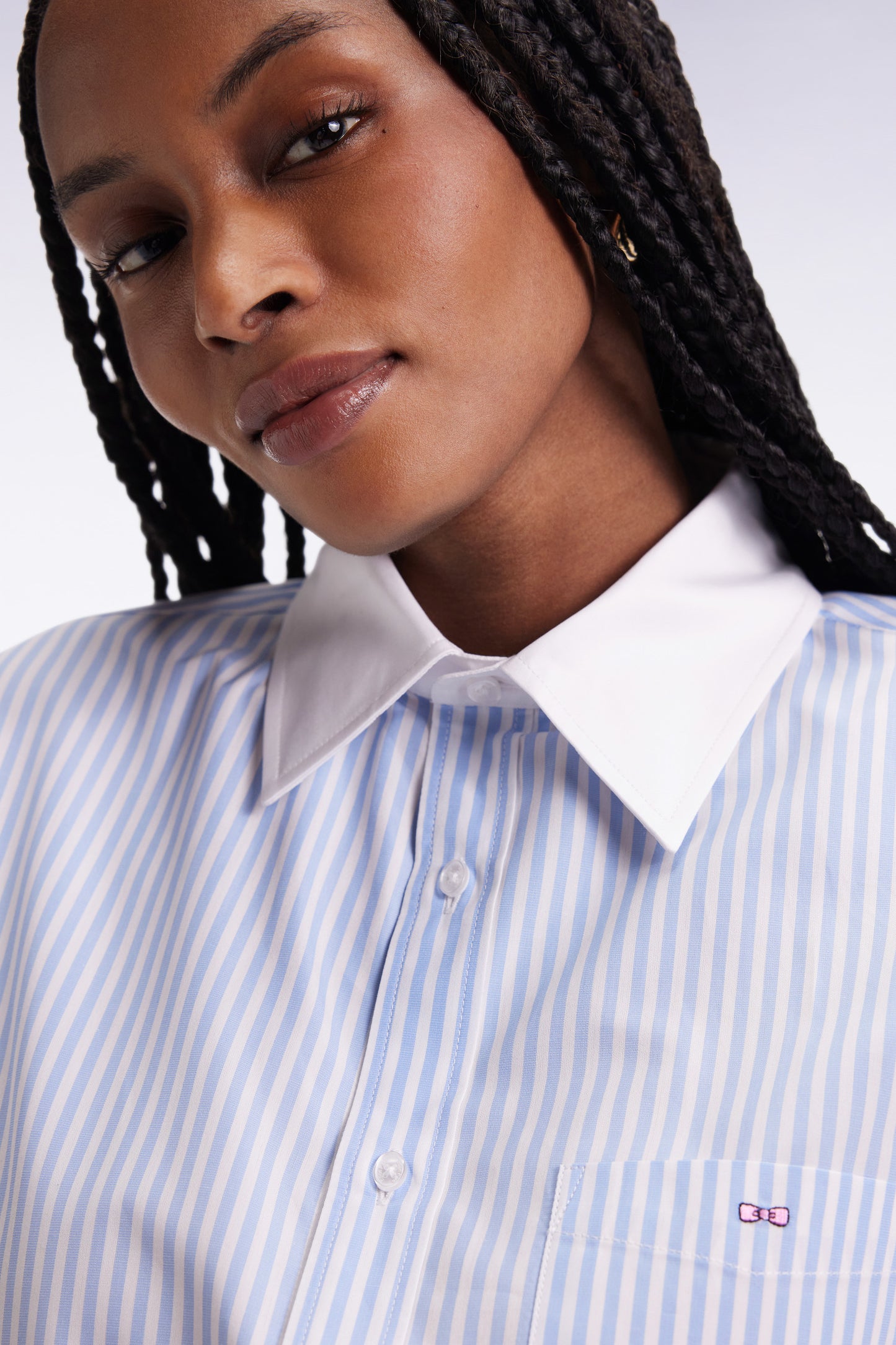 Slim-fit shirt in sky and white striped cotton poplin