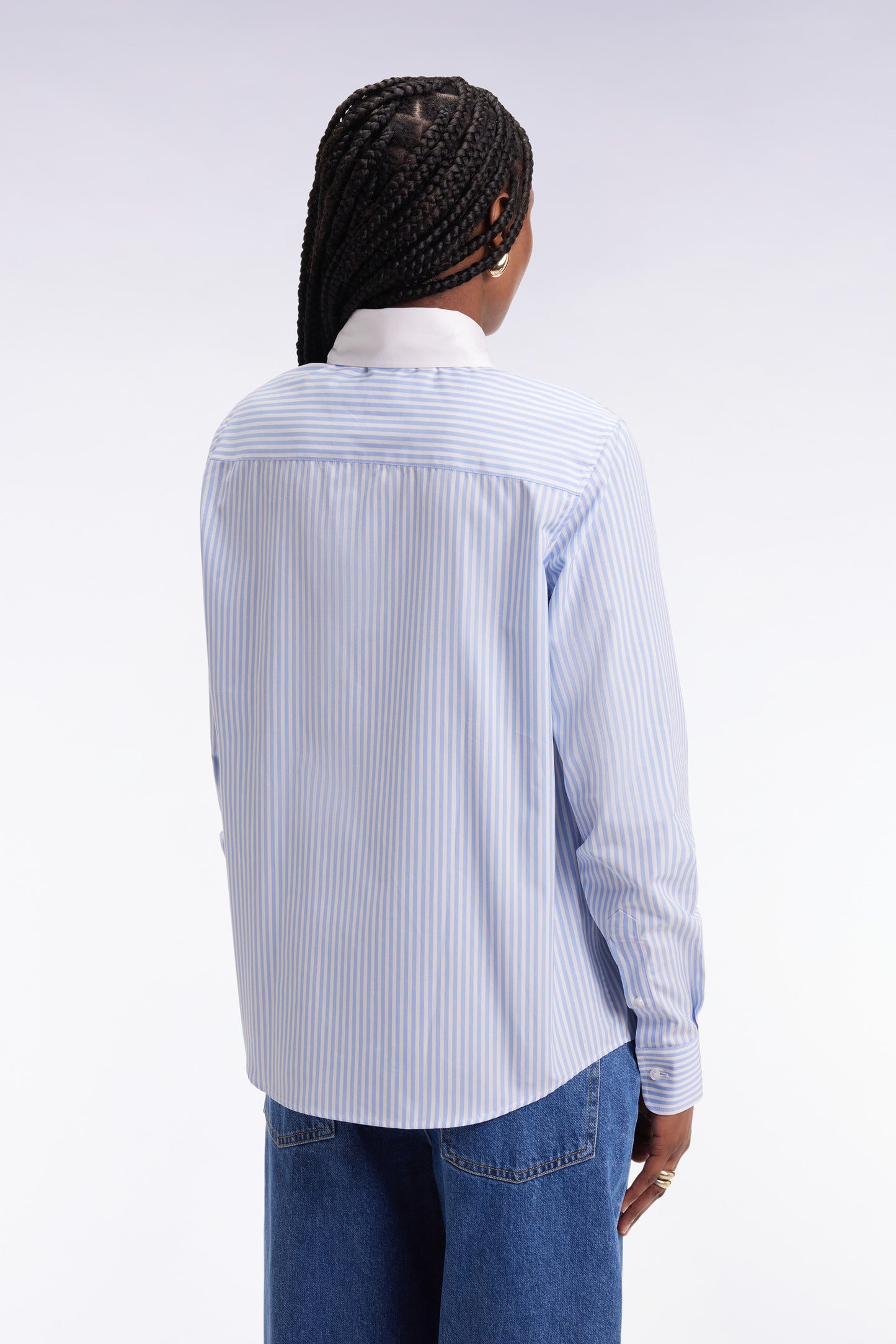 Slim-fit shirt in sky and white striped cotton poplin