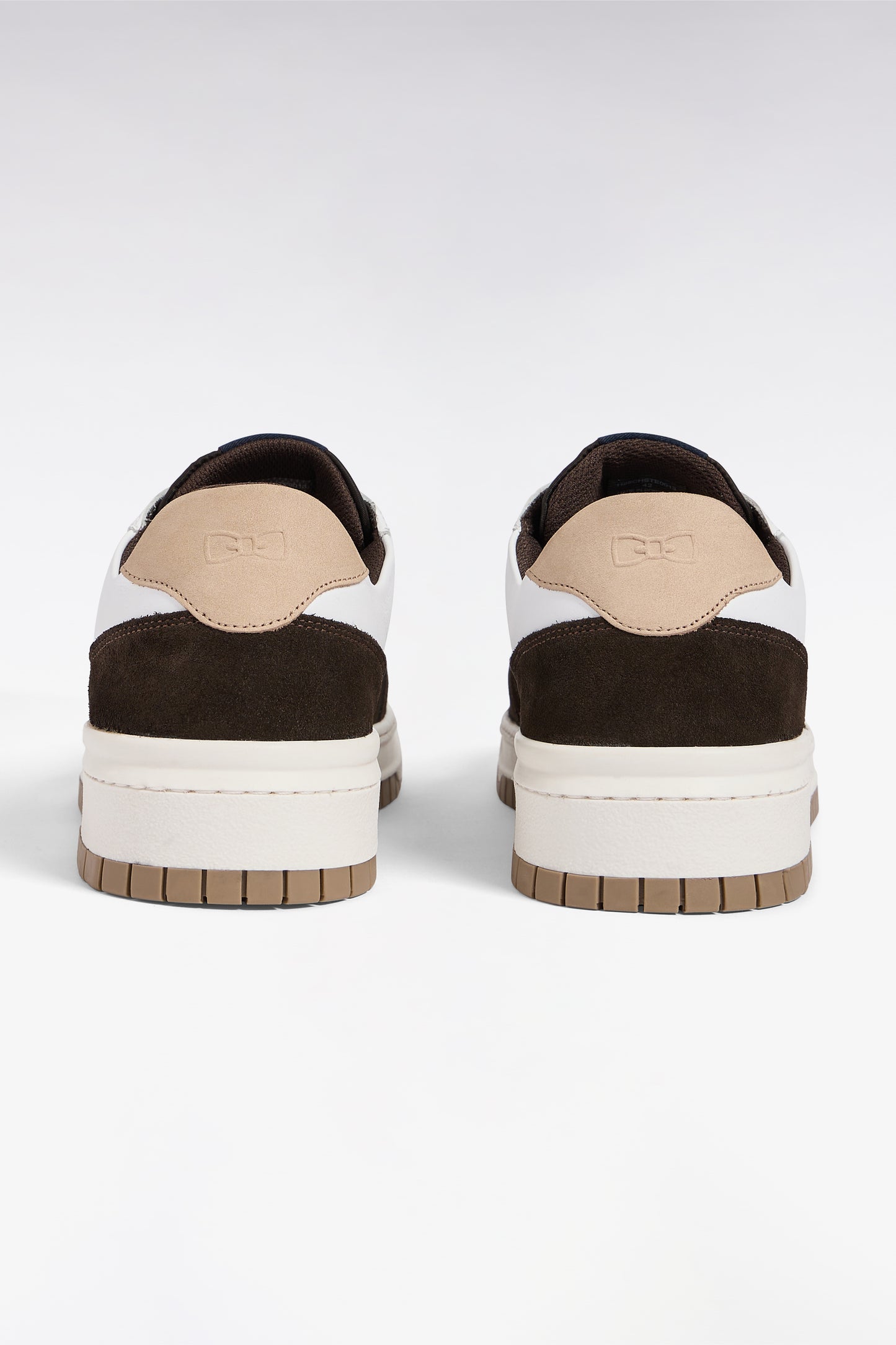 Two-tone sneakers in smooth white leather and brown suede leather