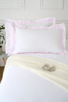 Lot de taies d'oreillers rectangulaires en coton blanc à bordure rose rayée