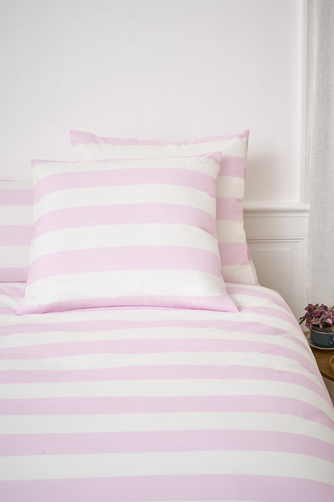 Set of square pillowcases in white cotton with pink stripes - Image 1