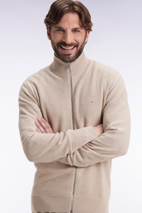 Cardigan en coton nid d'abeille beige coupe droite - Image 2