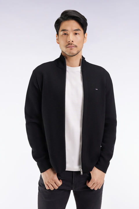 Cardigan en laine mérinos noir coupe droite - Image 1