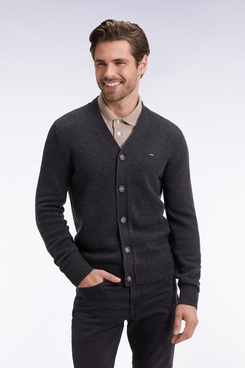 Cardigan en laine et coton gris coupe droite - Image 1