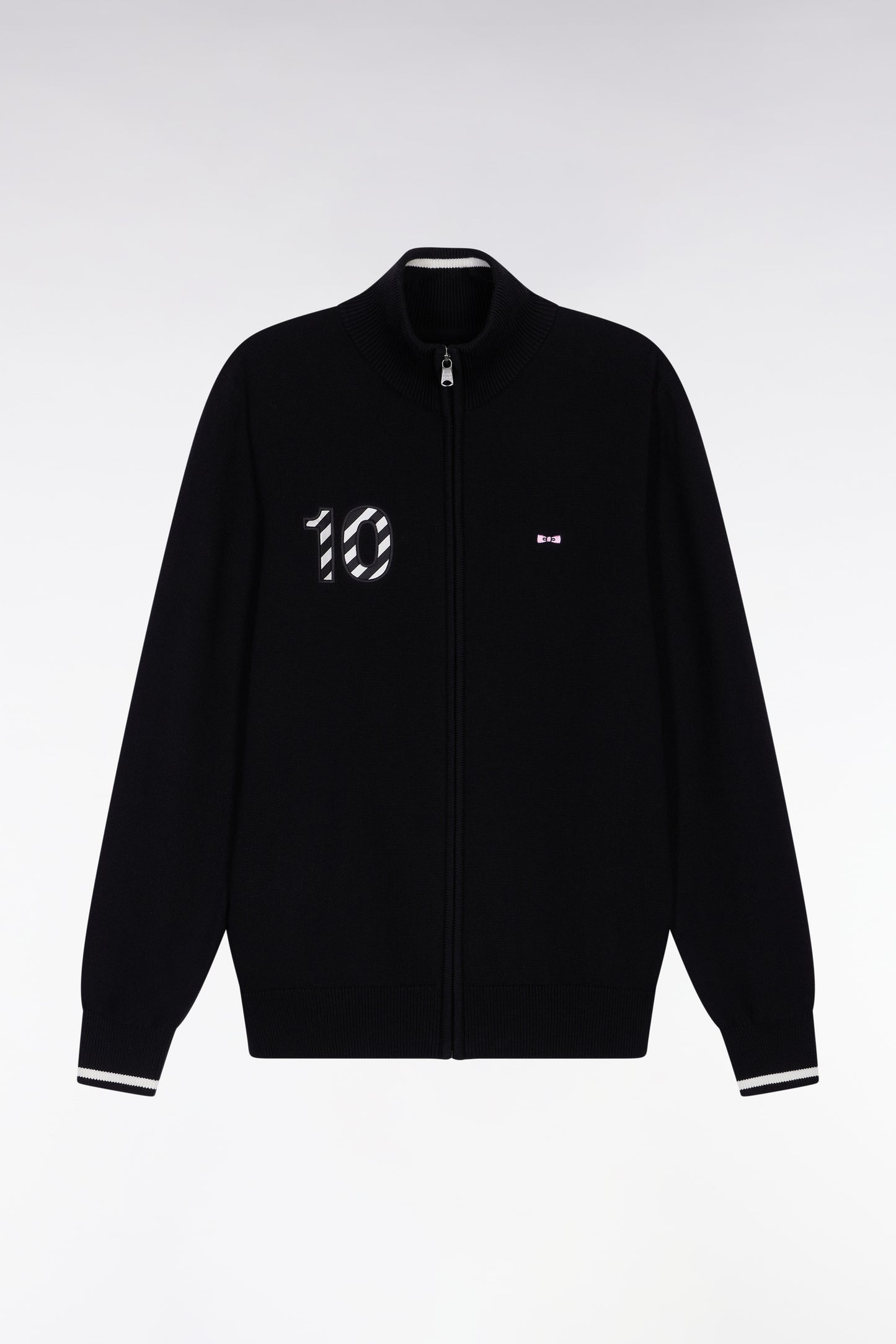 Cardigan zippé en coton marine broderie 10 noir coupe droite