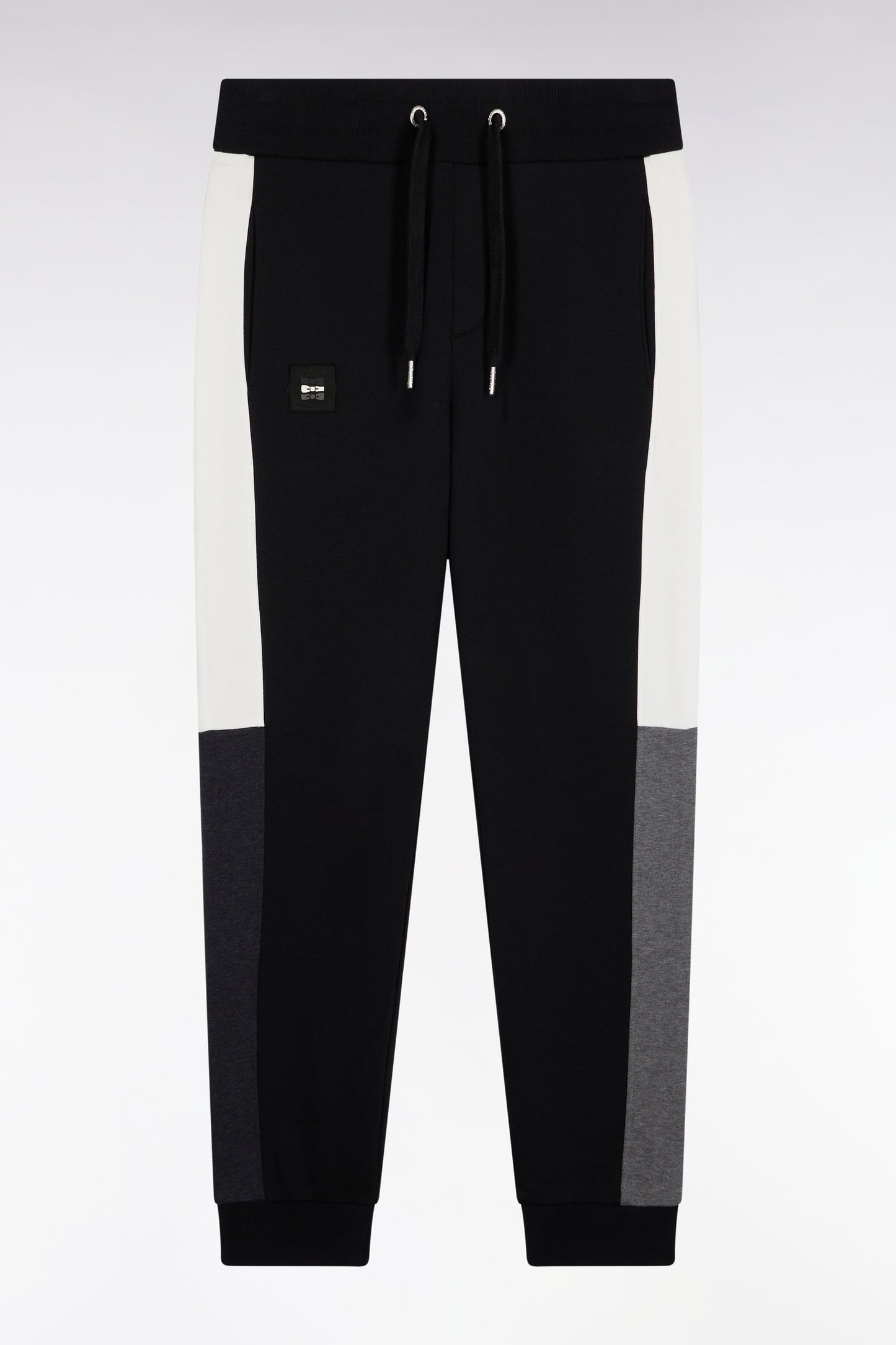 Jogging suit in black colorblock brushed fleece, straight cut