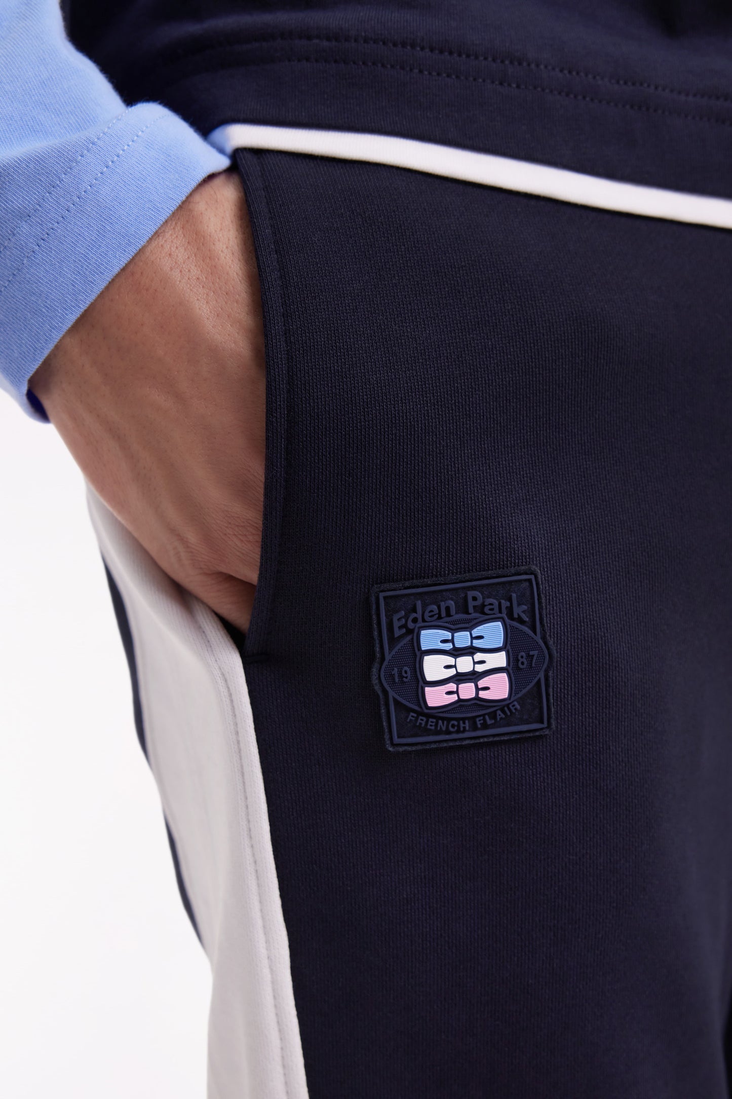 Navy colorblock brushed fleece straight-leg jogging suit