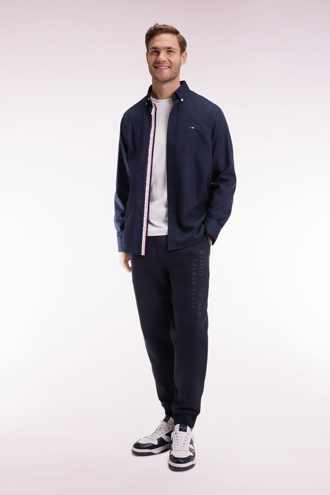 Navy brushed fleece jogging suit with striped pockets Relaxed fit - Image 1