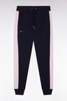 Navy brushed fleece jogging suit with pink stripes, straight cut