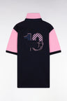 Short-sleeved jersey in two-tone navy and pink cotton
