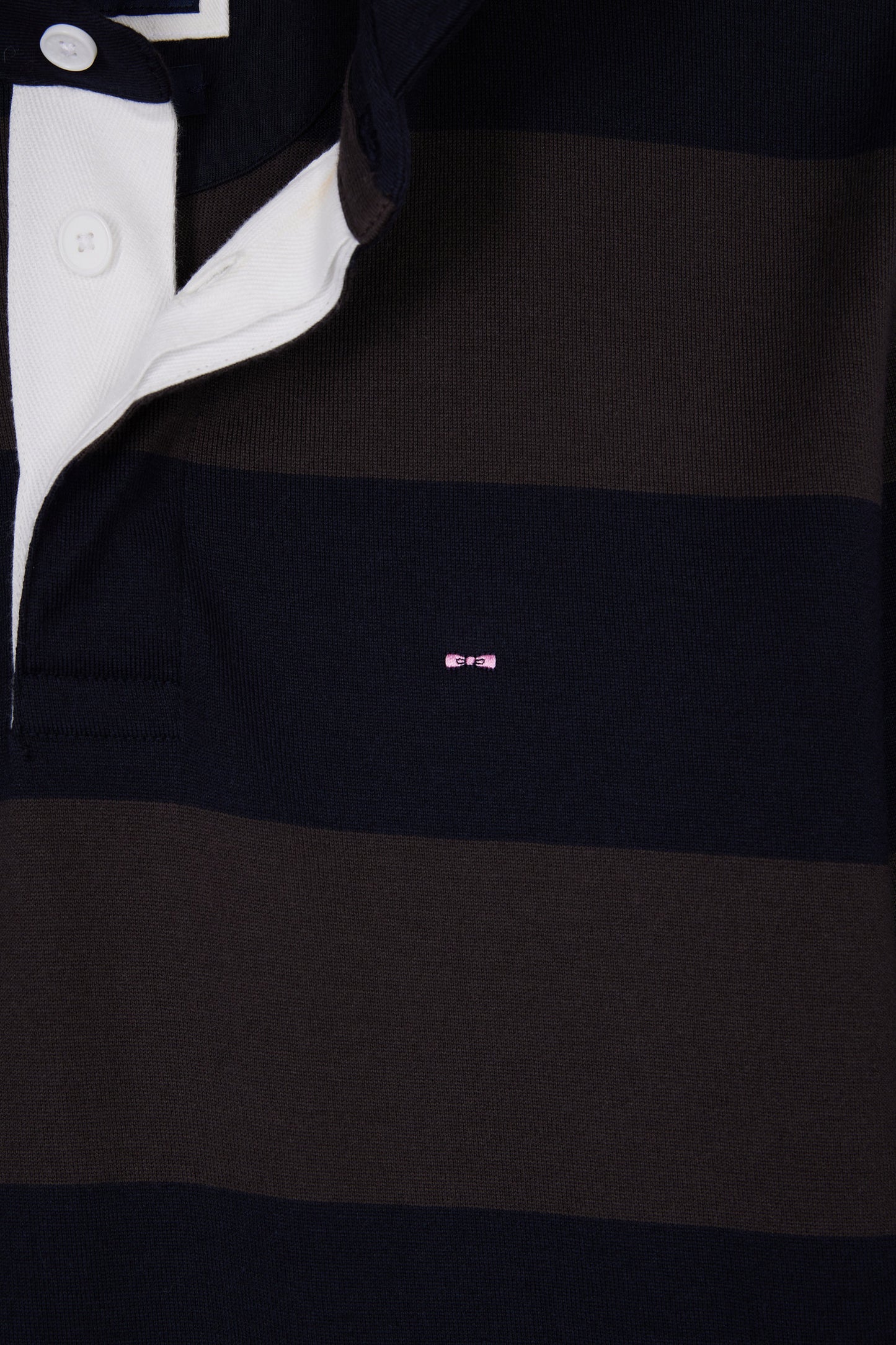 Long-sleeved jersey with brown and navy rugby stripes