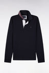 Long-sleeved navy jersey jersey with striped under collar