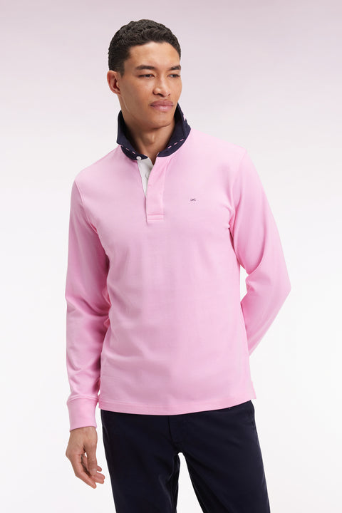 Long-sleeved jersey in pink under striped collar - Image 1