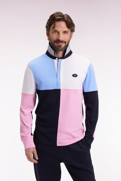 Long-sleeved jersey in thick colorblock cotton jersey, straight cut - Image 1