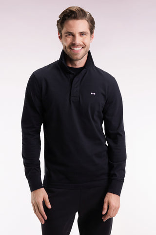 Long-sleeved jersey in thick black cotton jersey with bow tie embroidery, straight cut