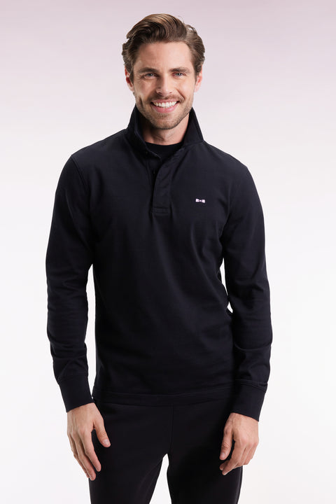 Long-sleeved jersey in thick black cotton jersey with bow tie embroidery, straight cut - Image 1