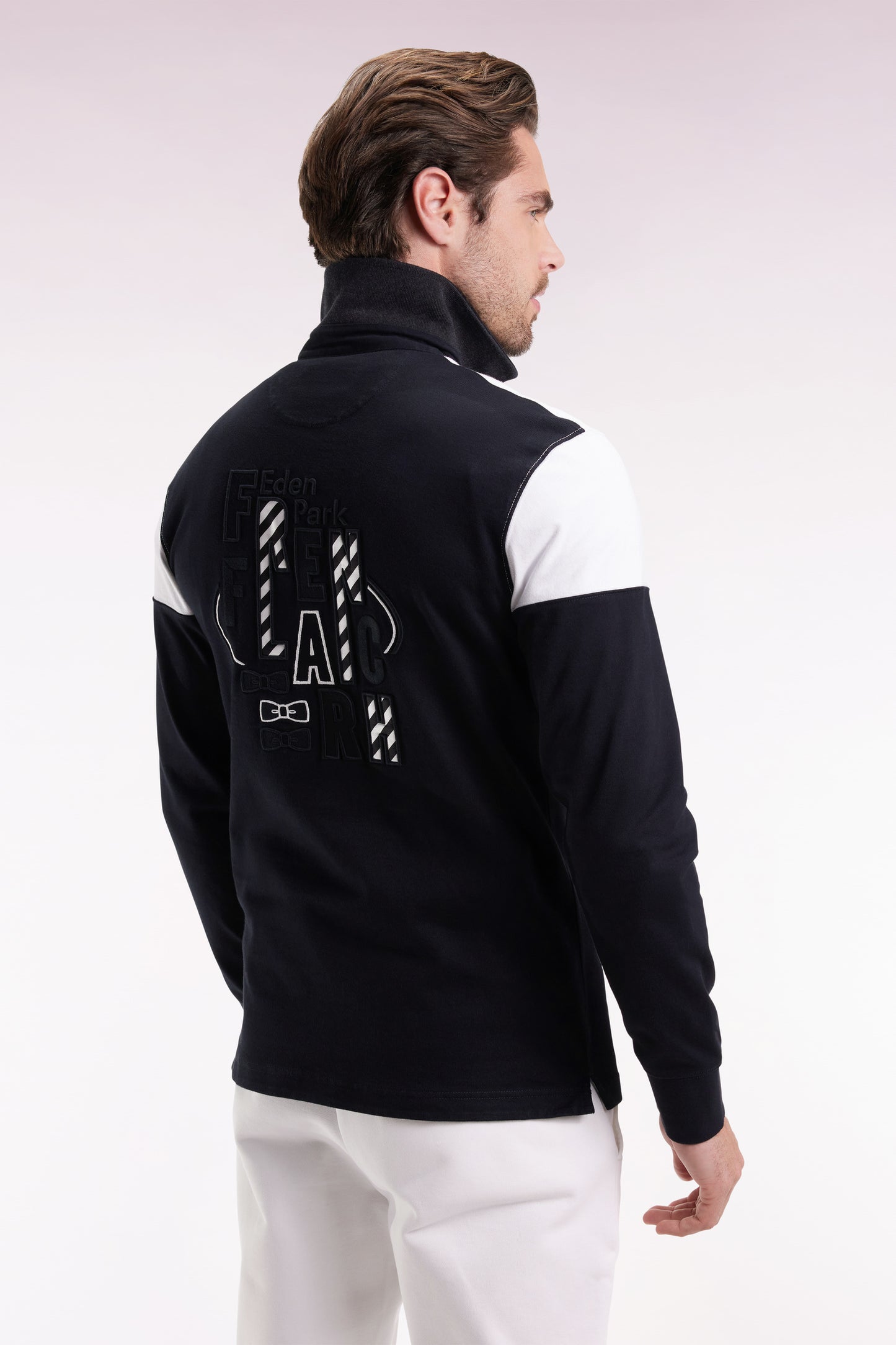 Long-sleeved jersey in two-tone black and white straight cut