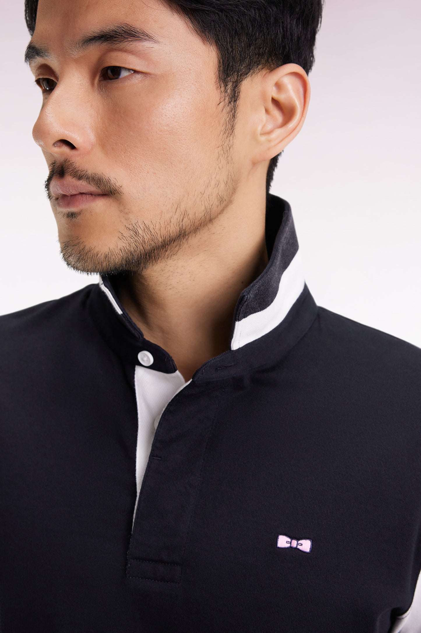 Long-sleeved jersey in black colorblock straight cut