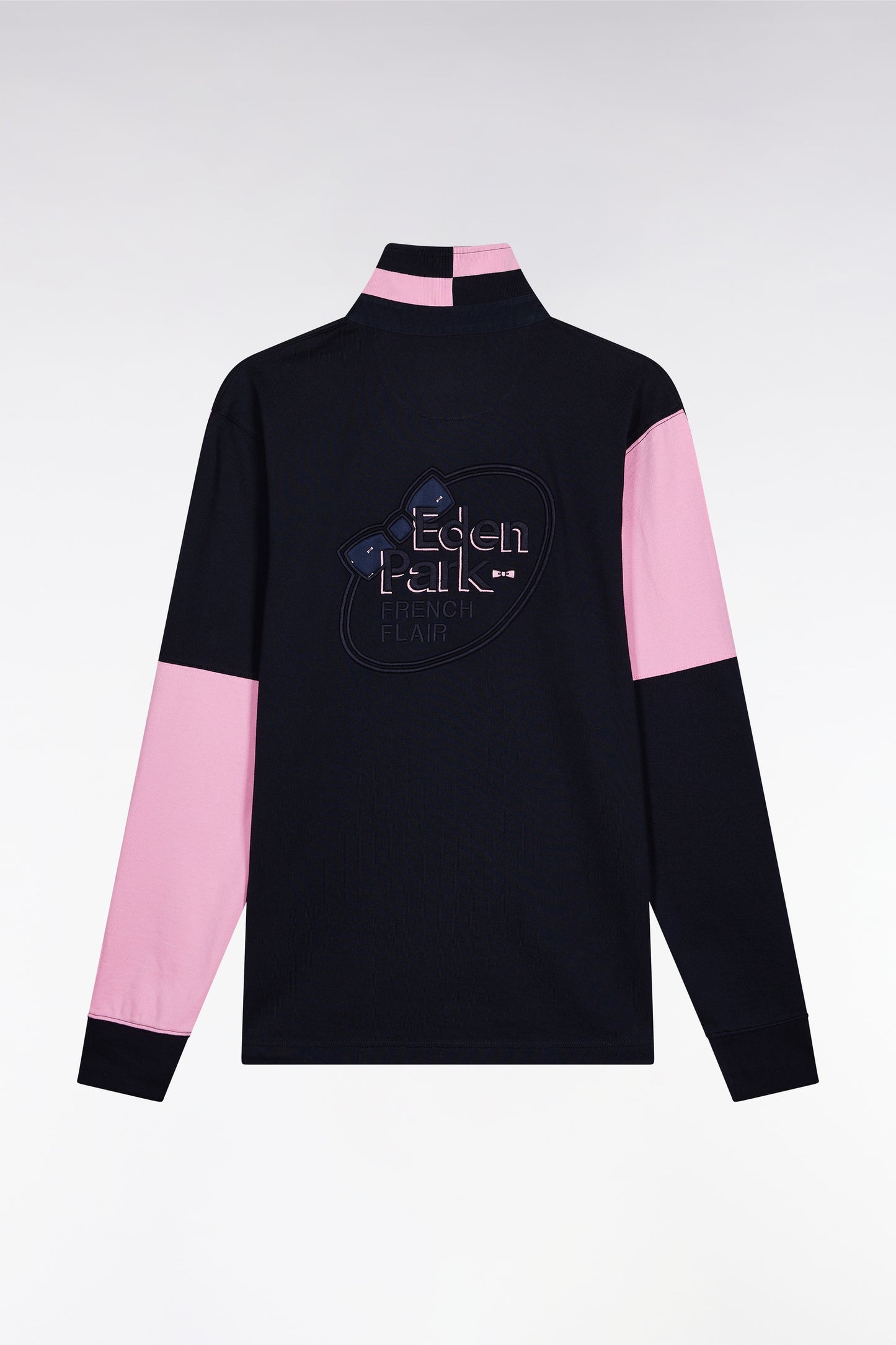 Long-sleeved jersey in navy colorblock straight cut