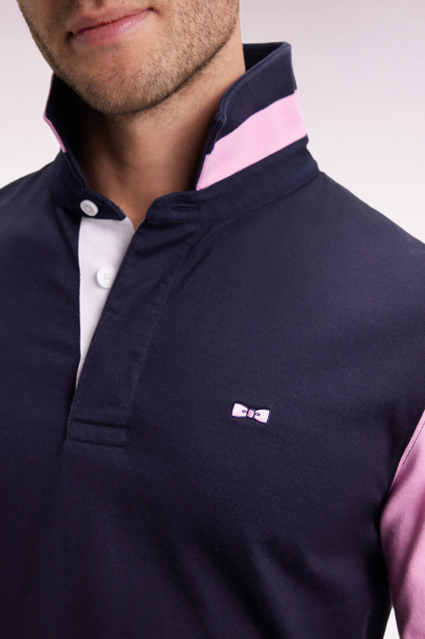 Long-sleeved jersey in navy colorblock straight cut