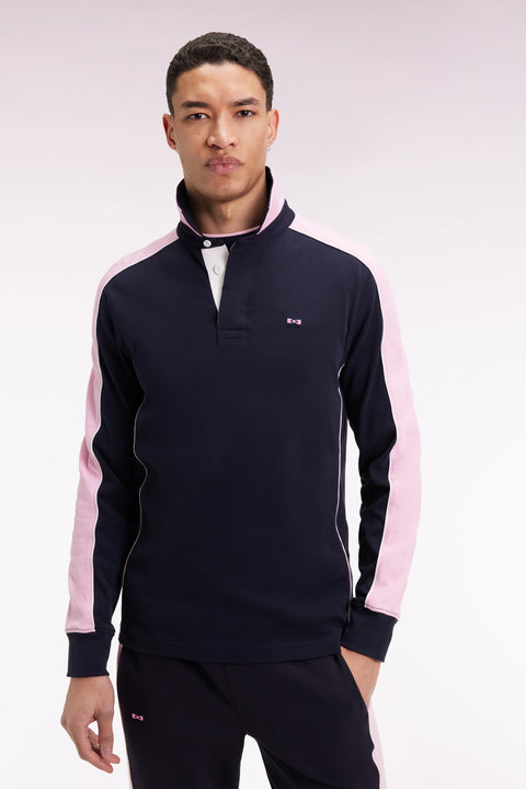 Navy and pink long-sleeved jersey with bow-tie embroidery, straight cut - Image 1