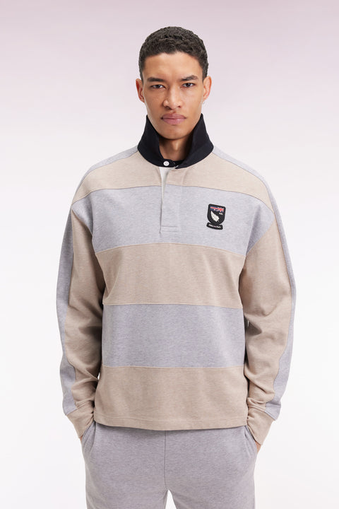 Long-sleeved striped New Zealand jersey in thick beige cotton jersey - Image 1
