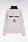 Long-sleeved striped New Zealand jersey in thick beige cotton jersey