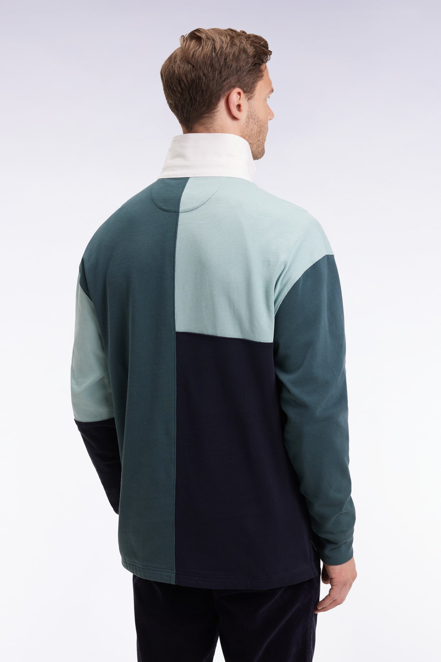 Long-sleeved jersey in green cotton with cut-and-sew dials