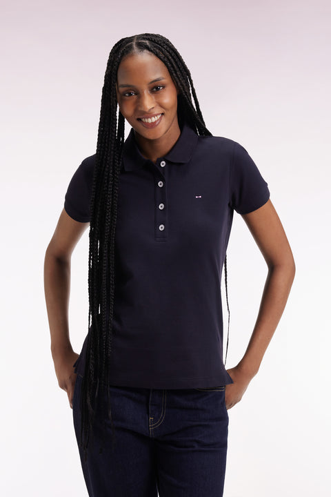Polo manches courtes en coton stretch marine coupe slim - Image 1