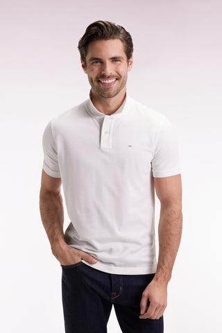 Short-sleeved polo shirt in white Pima cotton, straight cut