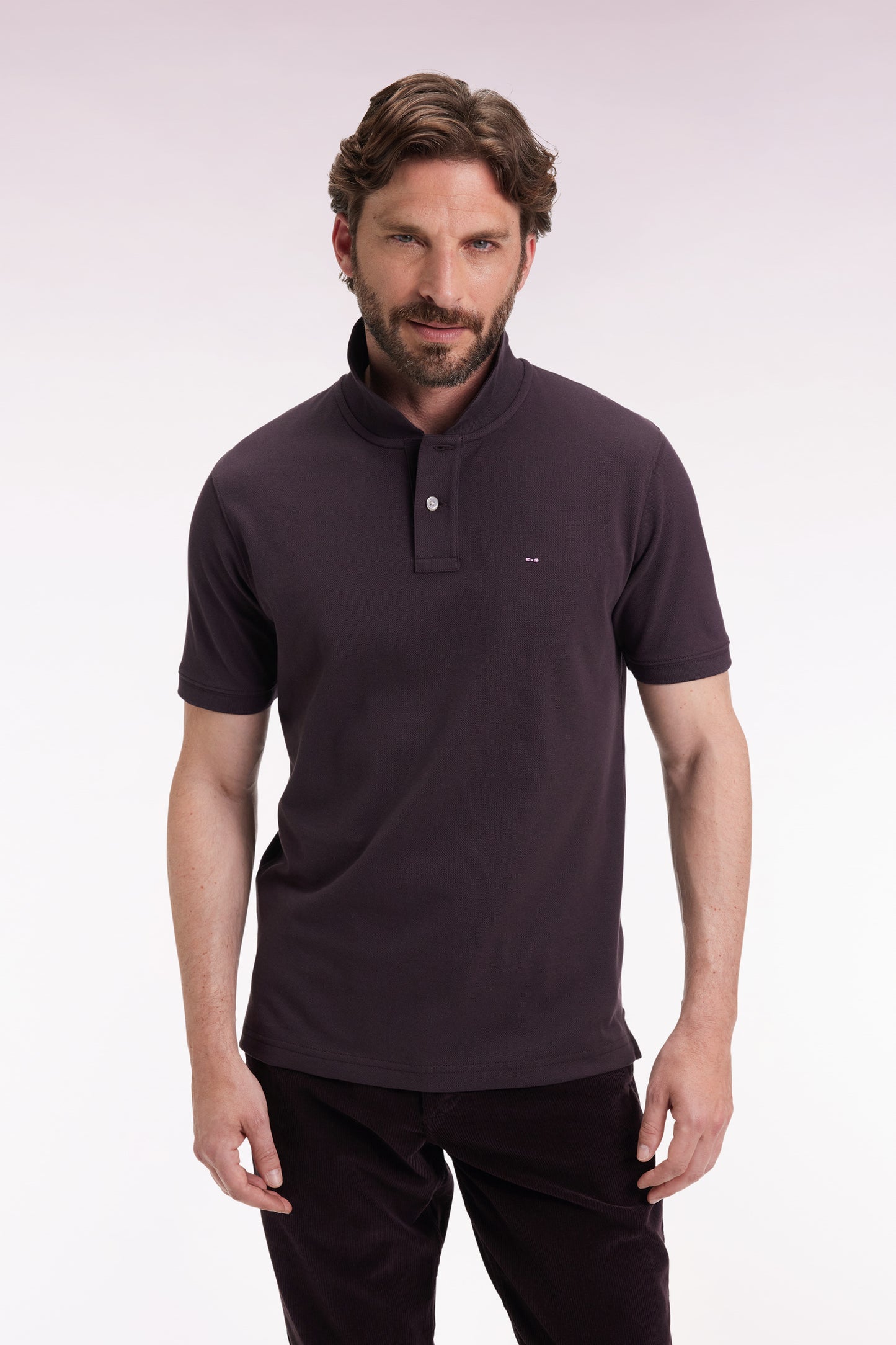 Short-sleeved polo shirt in brown Pima cotton, straight cut