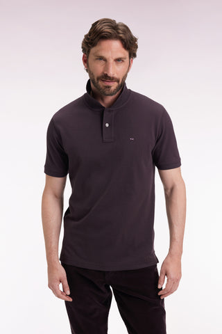 Short-sleeved polo shirt in brown Pima cotton, straight cut