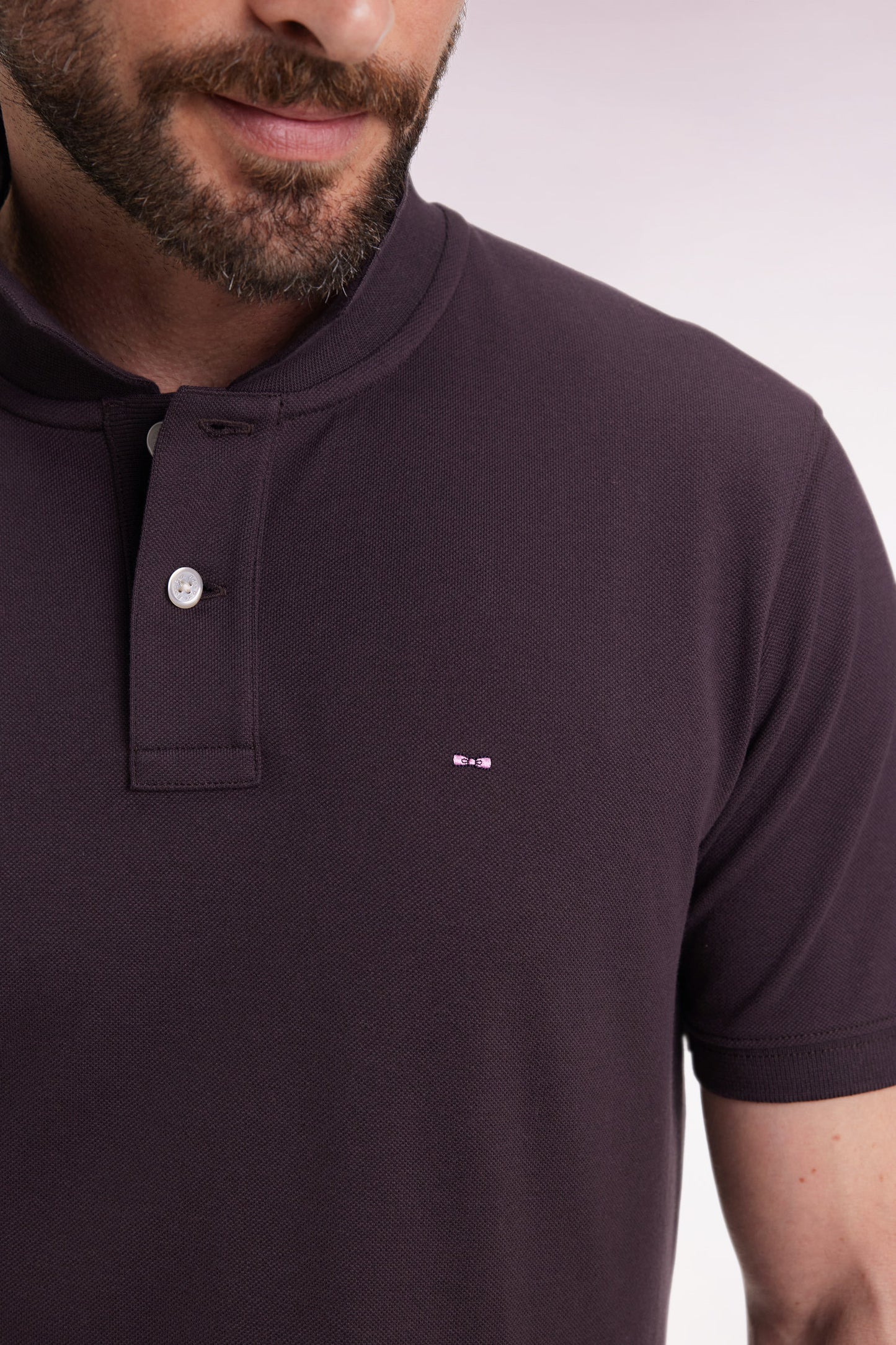 Short-sleeved polo shirt in brown Pima cotton, straight cut