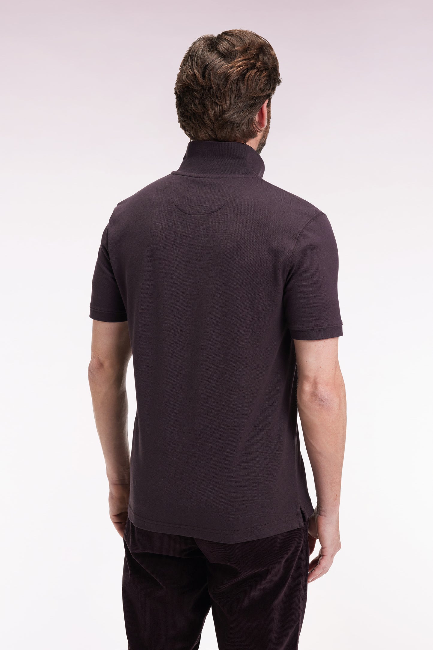 Short-sleeved polo shirt in brown Pima cotton, straight cut