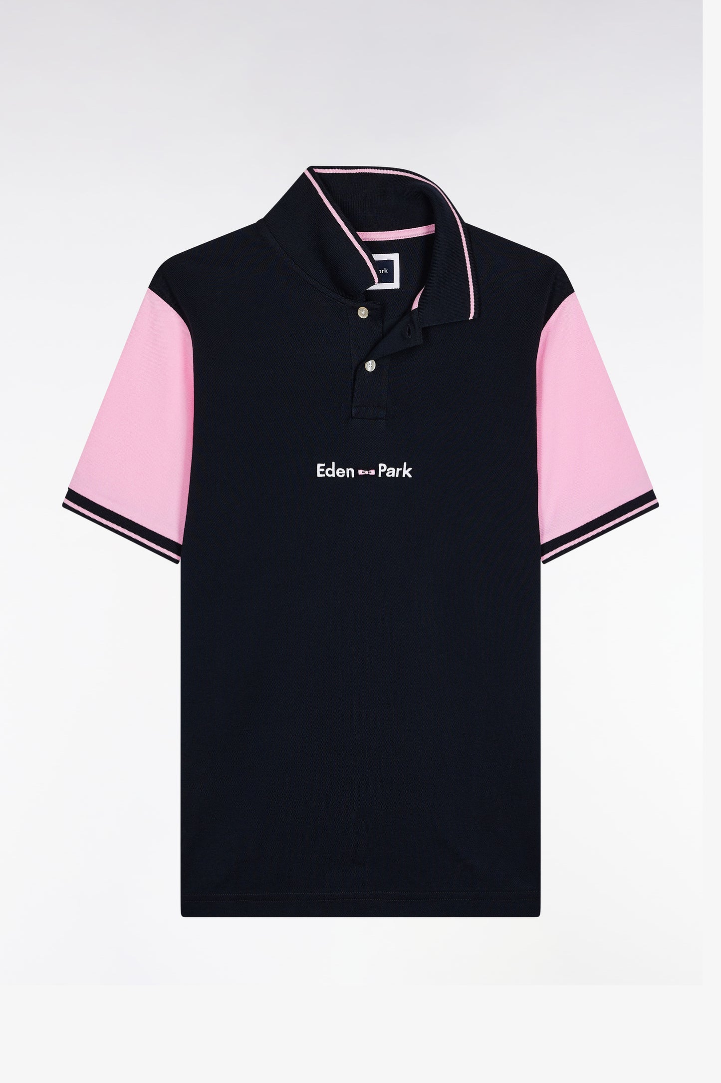 Two-tone navy short-sleeved polo shirt