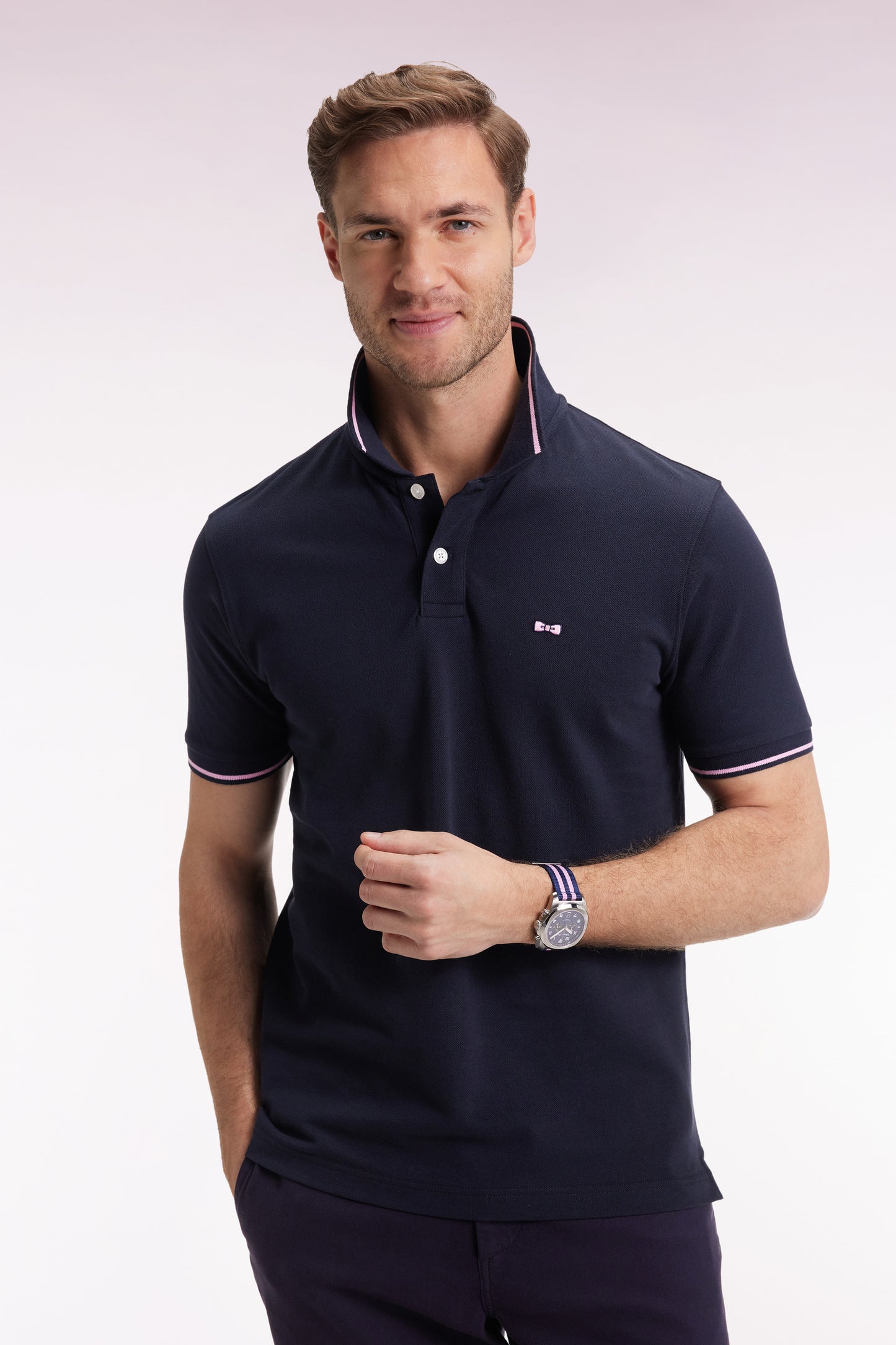 Navy short-sleeved polo shirt