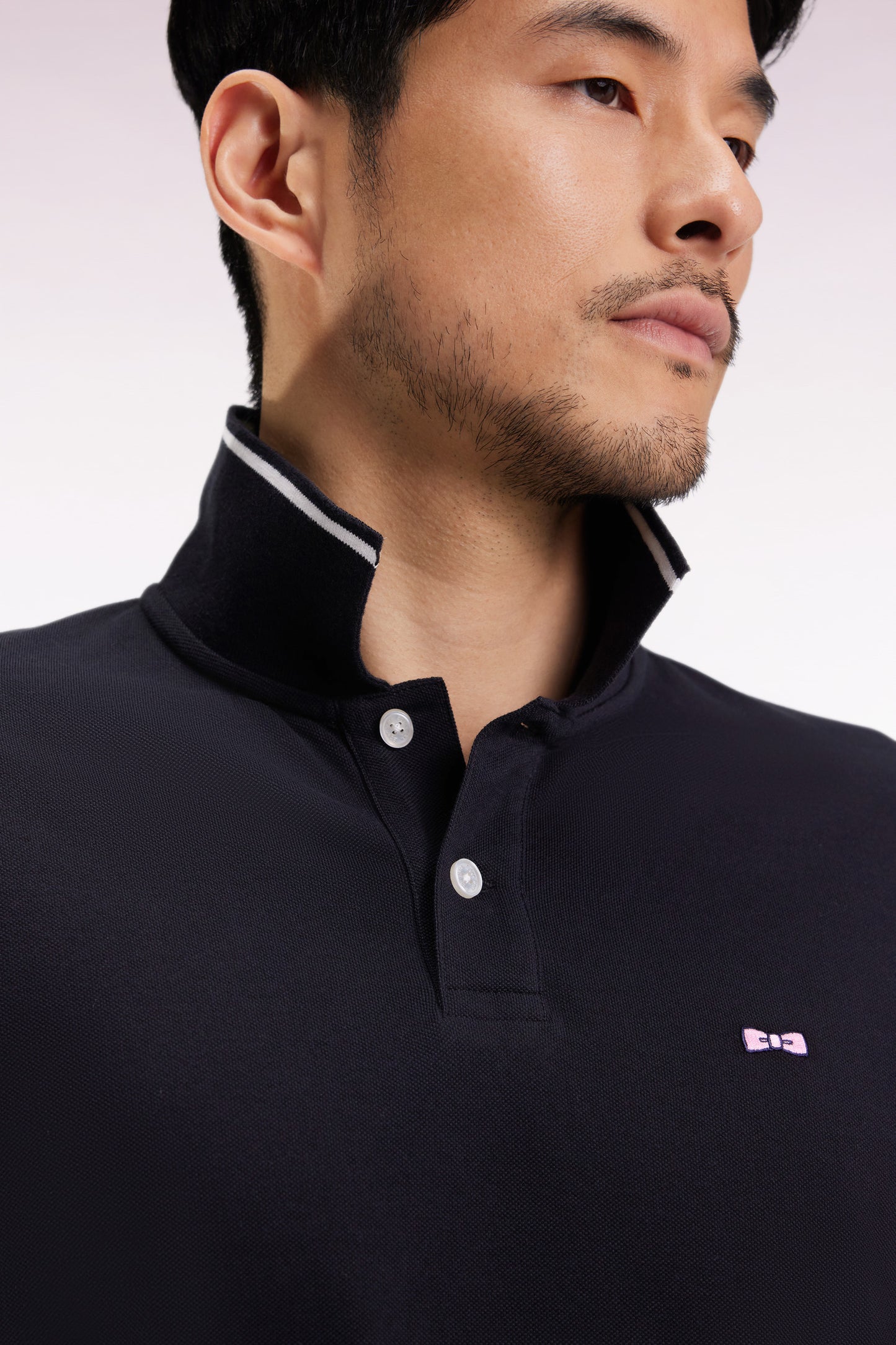Black short-sleeved polo shirt