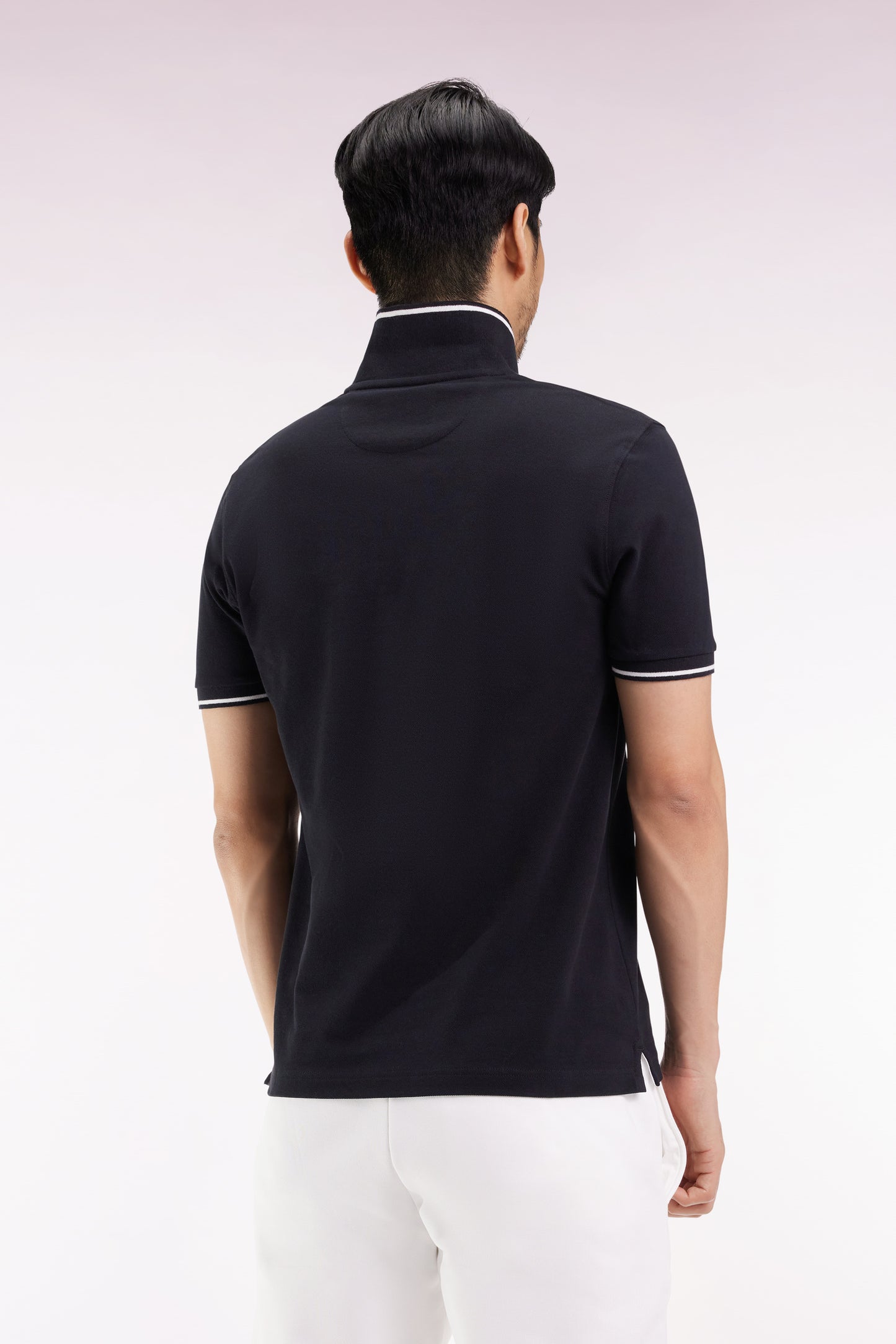Black short-sleeved polo shirt