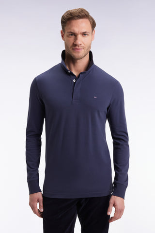 Polo à manches longues en coton stretch gris coupe slim