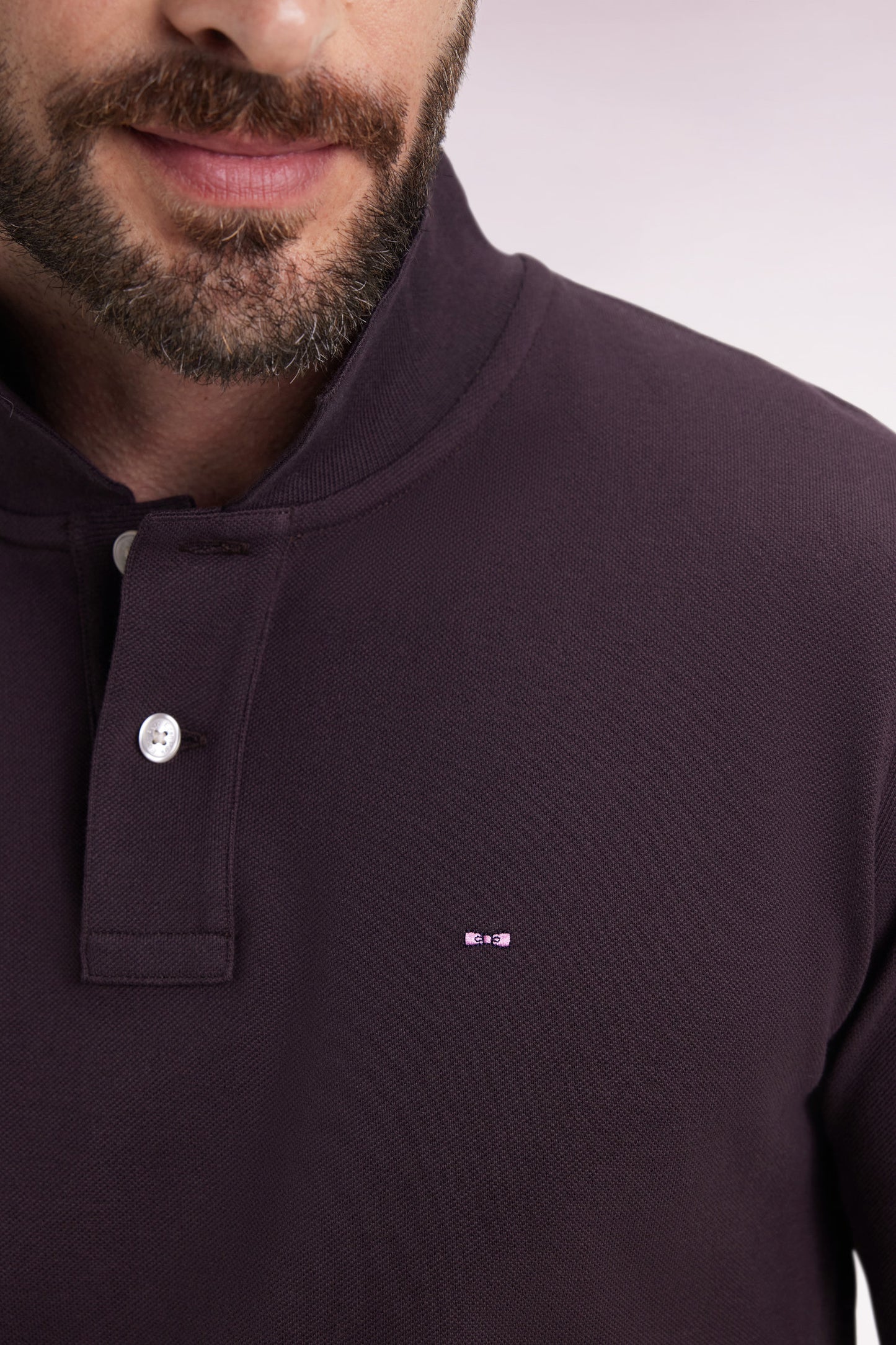 Long-sleeved polo shirt in brown Pima cotton, straight cut
