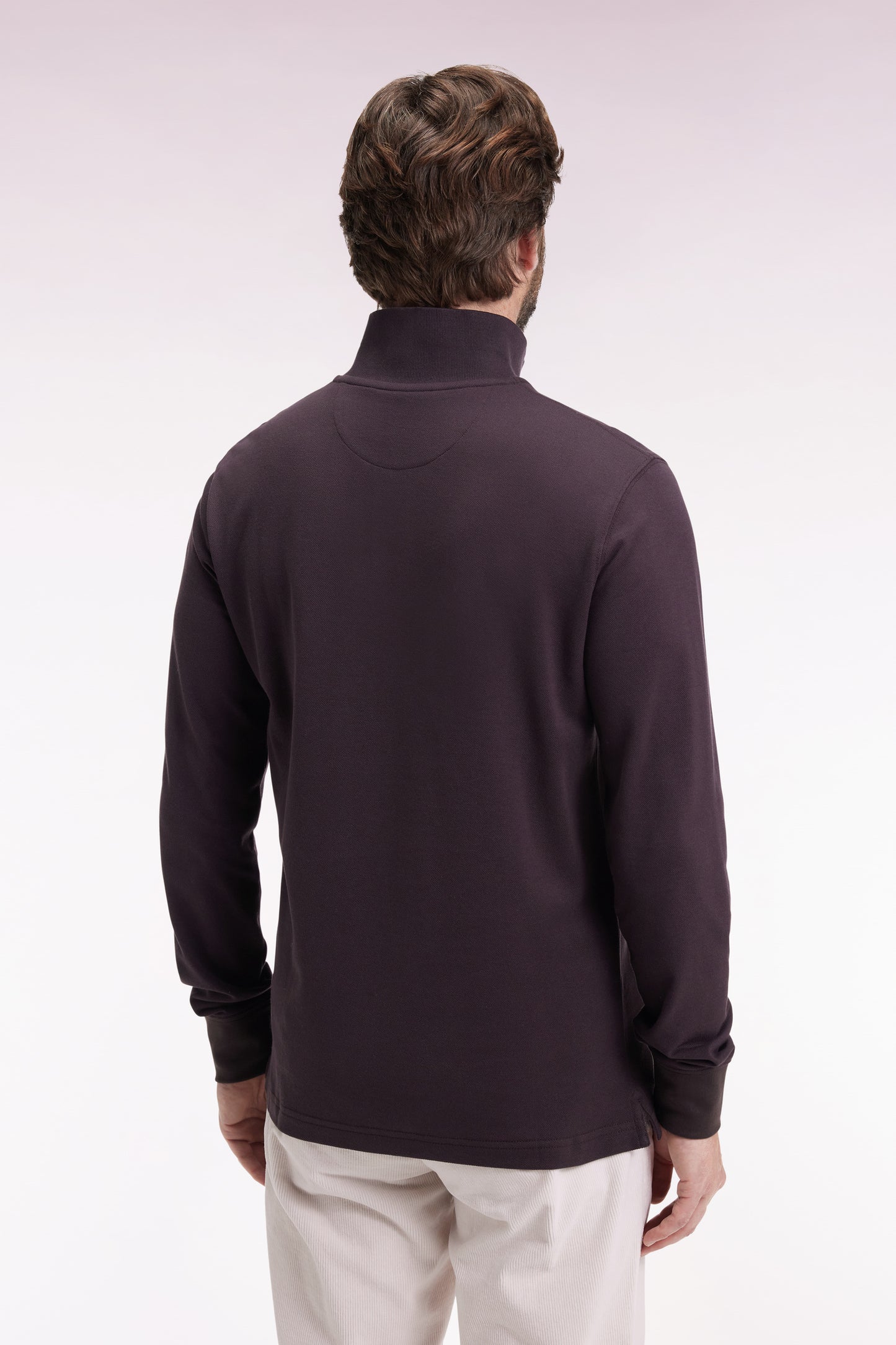 Long-sleeved polo shirt in brown Pima cotton, straight cut