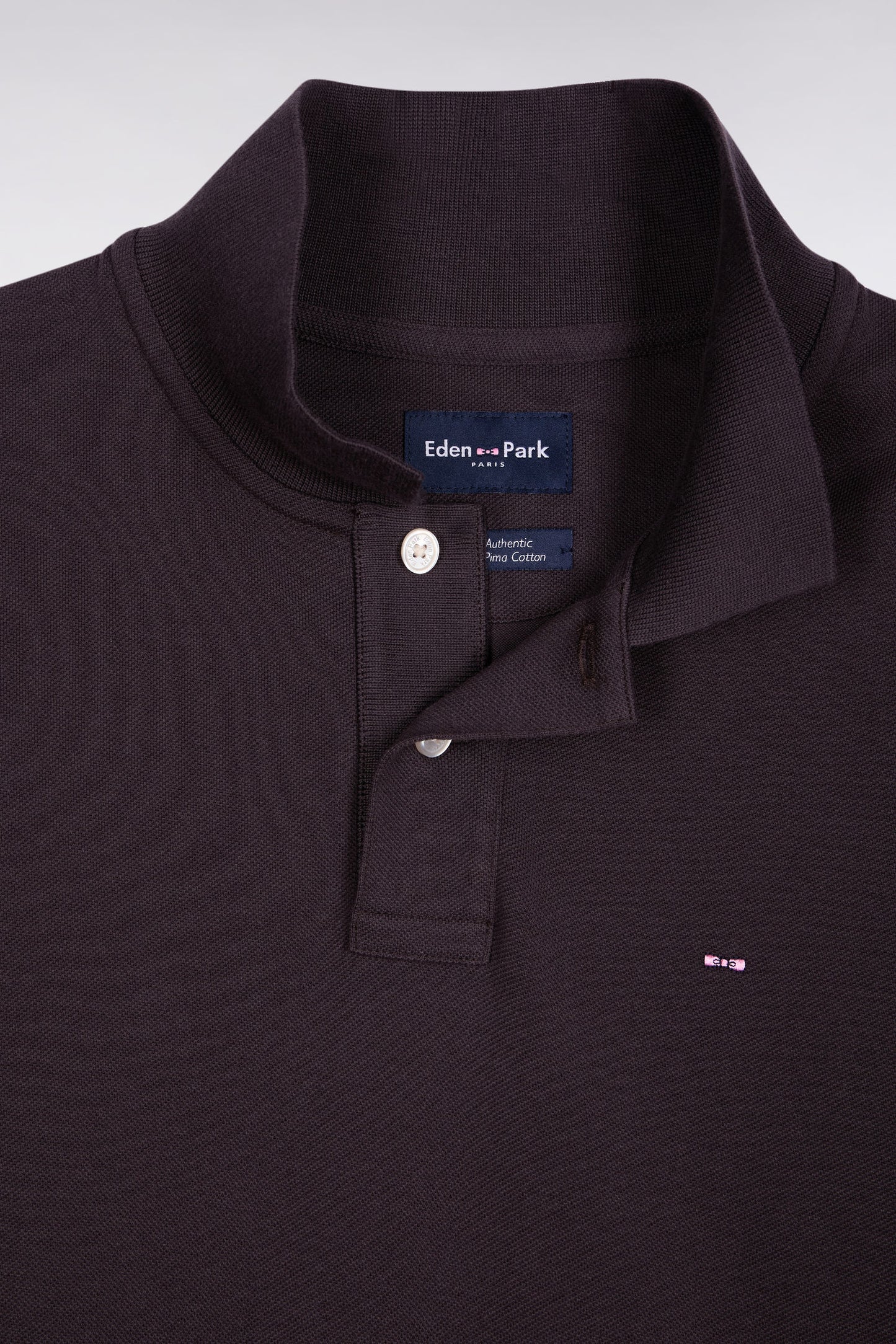 Long-sleeved polo shirt in brown Pima cotton, straight cut
